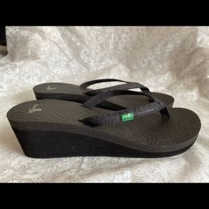 Sanuk Women Yoga Mat Wedge Flip Flops-Size 6